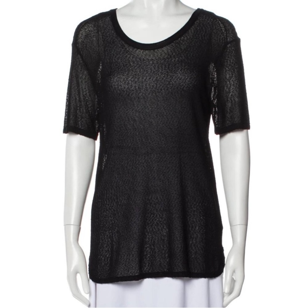 Rag & Bone Mesh Short Sleeve Top with Scoop Neck in Black, Size Small